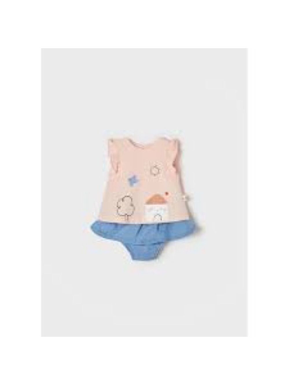 Size 2-4 months Mayoral Peach Top with Blue Ruffle Diaper Cover
